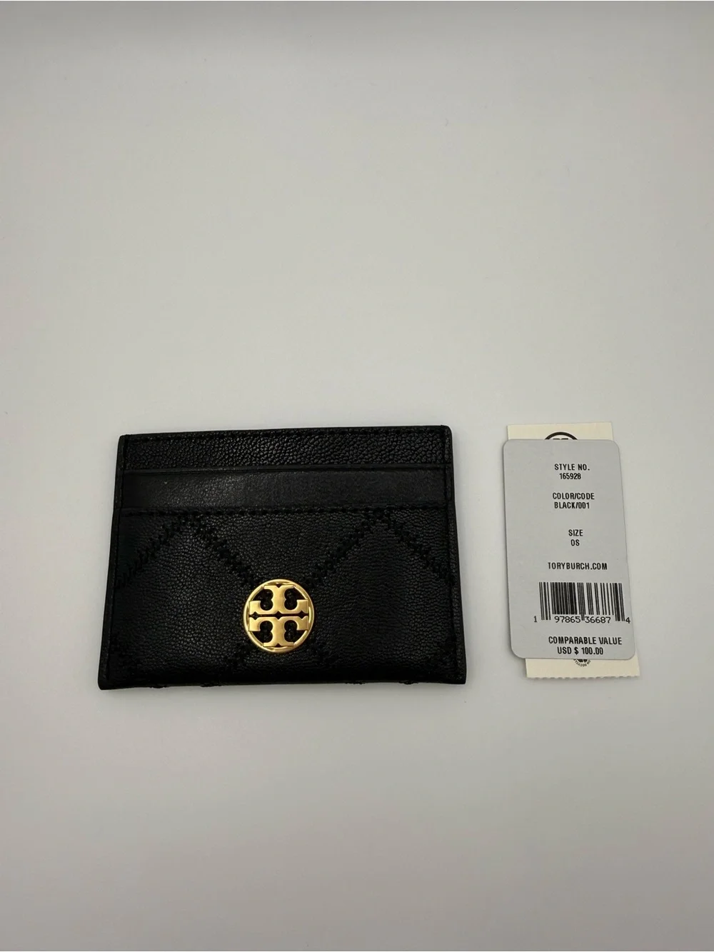 TORY BURCH Willa Black Card Wallet Credit Card Holder with Logo, Woman’s